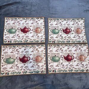 Set Of 4 Vintage Teapot Tapestry Placemats With Herb‎ Motifs Cottagecore